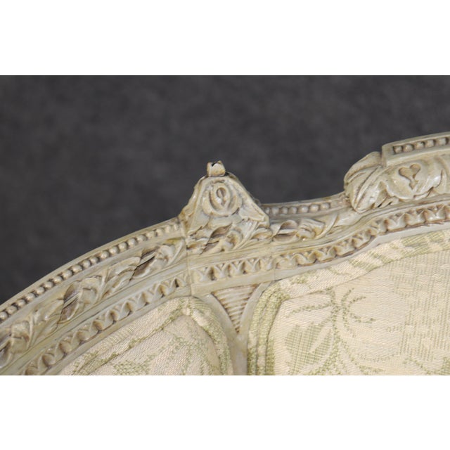 Cream Pair of French Louis XVI Style Distressed Painted Wingback Bergere Chairs For Sale - Image 8 of 13