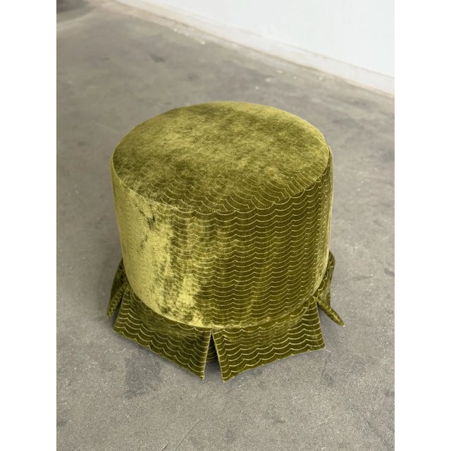 Art Deco Custom Ottoman in Green For Sale - Image 3 of 8