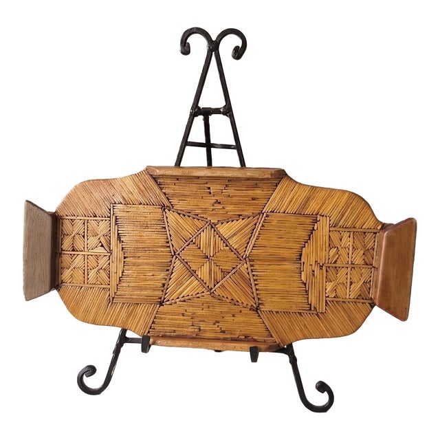 Vintage Tramp Art Matchstick Tray, Folk Art Wooden Catchall, Black Forest Style Match Holder, Rustic Cabin Decor, Handcrafted Boho Tray For Sale