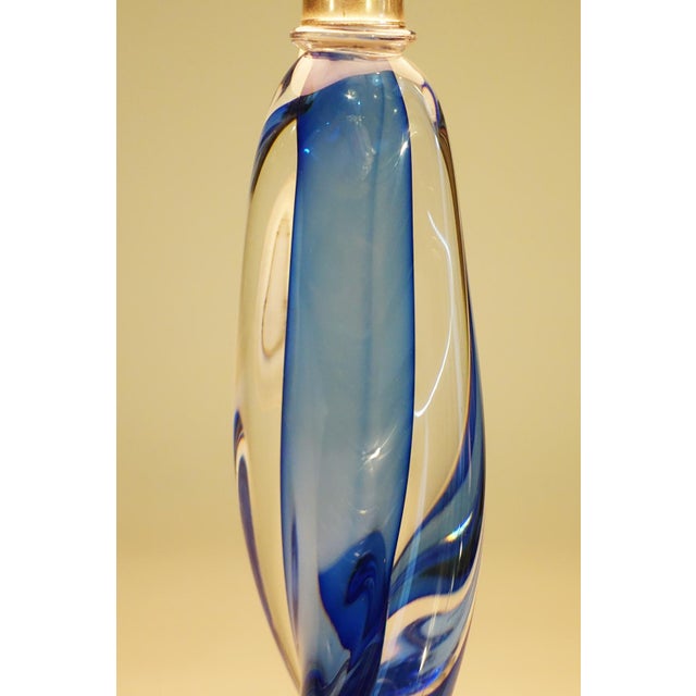 1960s Mid Century Modern Val St Lambert Signed Belgium Marine Swirl Solid Blown Art Glass Table Lamp Murano For Sale In Los Angeles - Image 6 of 11