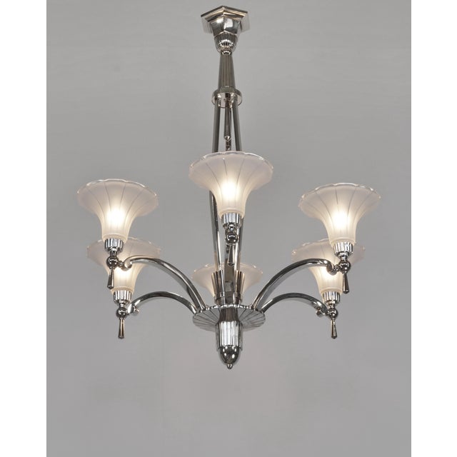 1930s 1930s Petitot & Degue French Art Deco Modernist 6-Armed Chandelier For Sale - Image 5 of 13