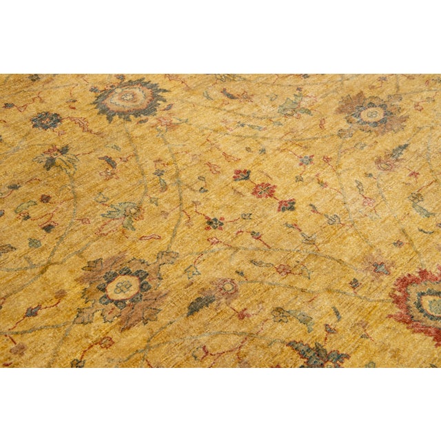 Goldenrod Paki Peshawar Handmade Wool Rug in Goldenrod With Floral Design For Sale - Image 8 of 9