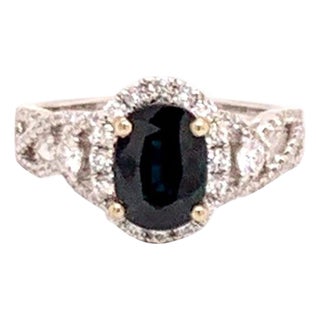 Natural Sapphire Diamond Ring 6.5 18k White Gold 2.59 TCW Certified For Sale