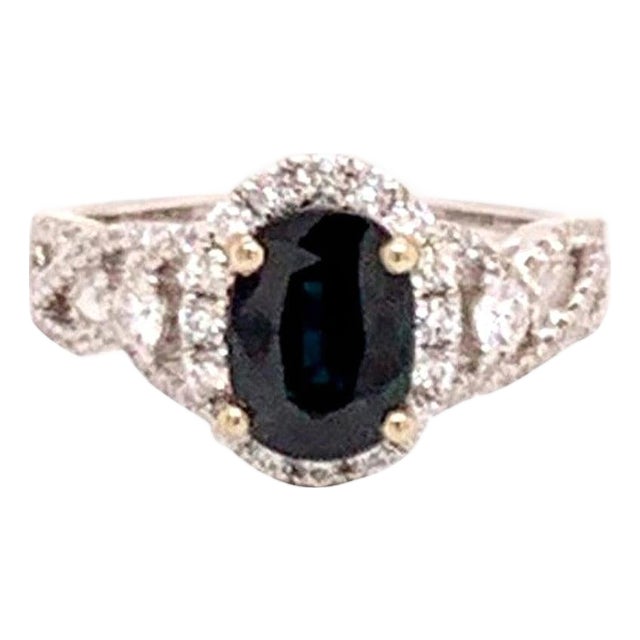 Natural Sapphire Diamond Ring 6.5 18k White Gold 2.59 TCW Certified For Sale