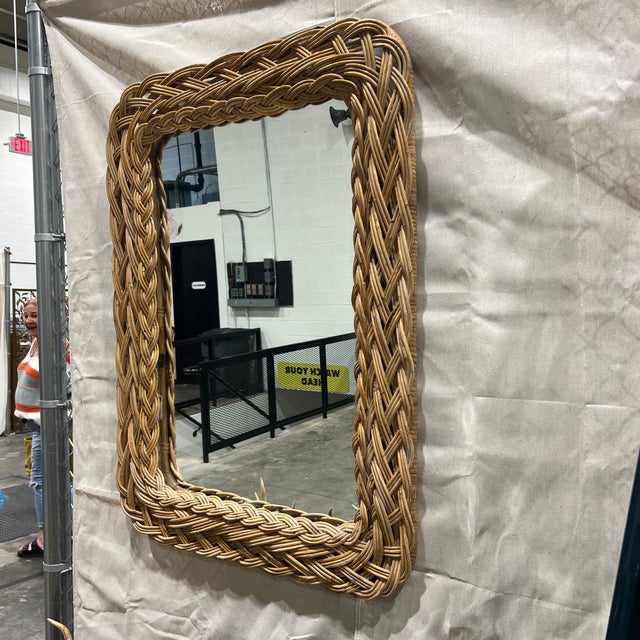 Vintage French Riviera Style Chunky Braided Wicker Mirror For Sale In New York - Image 6 of 6