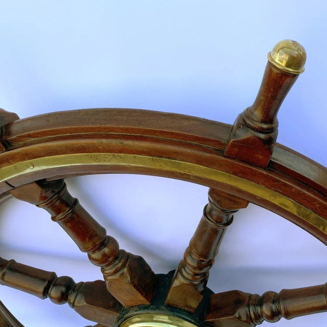 Antique Wood and Brass Ship's Wheel For Sale In Boston - Image 6 of 8
