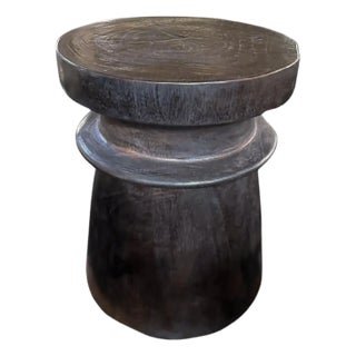 Solid Mango Wood Side Table, Dark Finish, Modern Organic For Sale