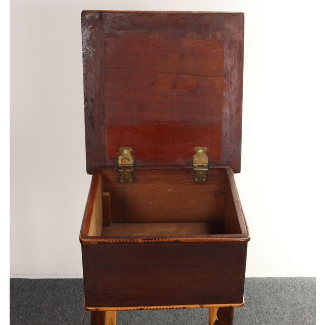 Antique Aesthestic Movement Stained Oak Sewing / Decorative Box on Bamboo Stand For Sale - Image 10 of 12
