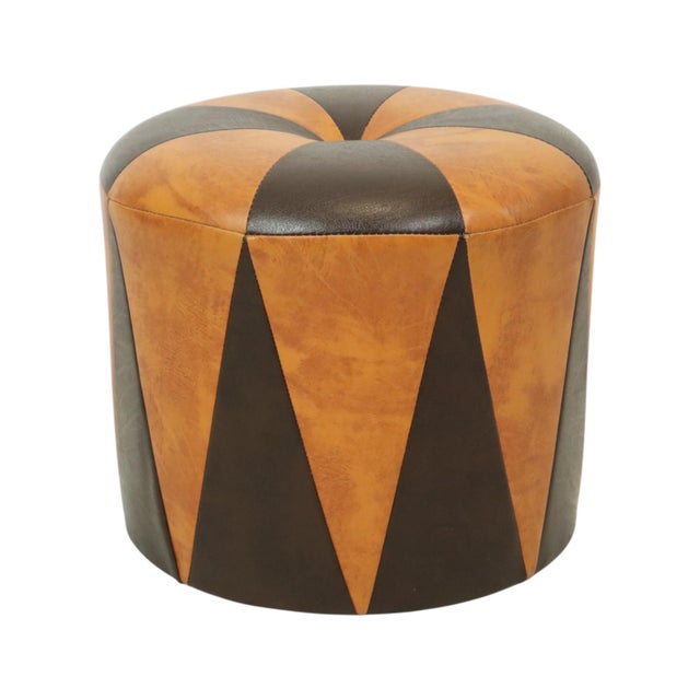 Vintage Round Pouf in Two-Tone Skai, 1960s For Sale - Image 6 of 12