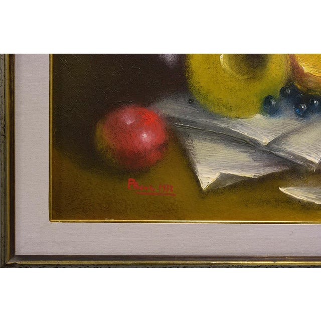 Vintage still-life oil on canvas with various objects from the period. Wooden frame from the period, the 70's, protective...