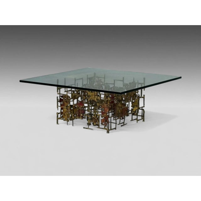 Silas Seandel Style, Brutalist Modern, Metal, Glass, Coffee Table, Usa, 1970s For Sale - Image 4 of 6