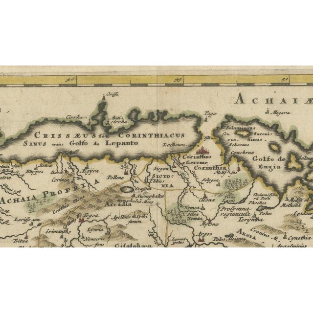 Copper Antique Map of the Peloponnese Peloponnesus by Cluver, 1697 For Sale - Image 8 of 9