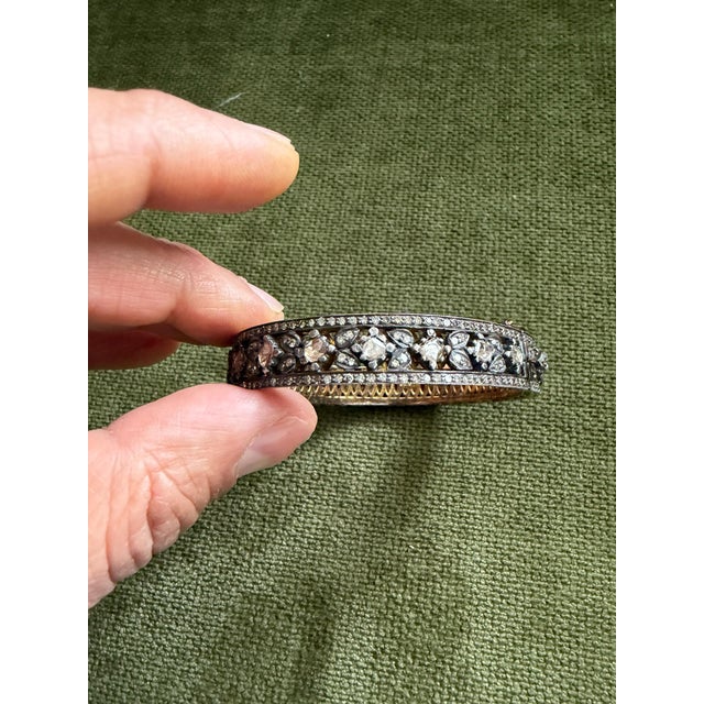 Bochic “Capri” Vintage Multi Rose Cut Diamond Bangle-Set 18K Gold & Silver For Sale - Image 12 of 12