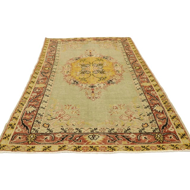 Rustic Antique Turkish Oushak Rug - 03'05 X 06'05 For Sale - Image 3 of 8