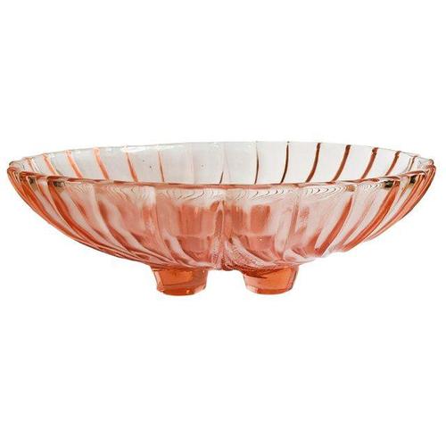 Beautiful Art Deco fruit bowl made of rosaline glass in antique pink from the 1930s. Art Deco bowl or salad bowl. Large,...