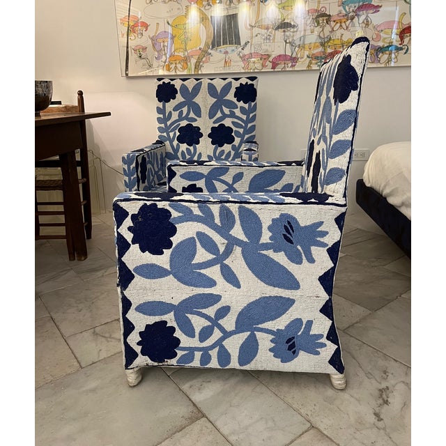 Pair of Handmade Nigerian Beaded Chairs. A wonderful floral pattern very graphic in style. They are perfect accents or...