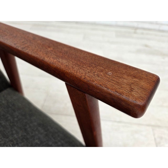 Danish Highback Armchair in Fabric and Teak, 1970s For Sale - Image 6 of 16