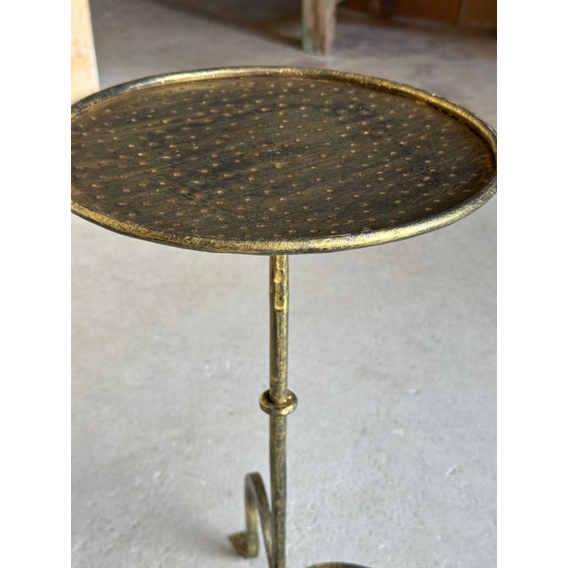 Pair of Spanish Gilt Iron Drinks Tables With Tripod Bases and Hammered Tops For Sale - Image 11 of 15