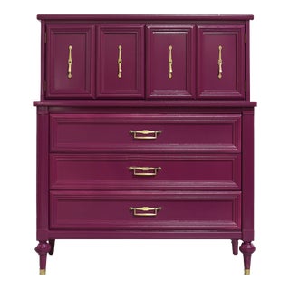Mid Century Transitional Highboy Dresser in Purple by White Furniture - Newly Painted For Sale