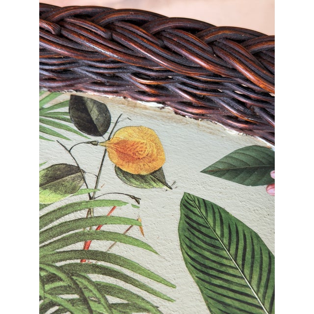 English Vintage Hand Painted & Decoupaged Rattan Leopard Oval Serving Tray For Sale - Image 3 of 11