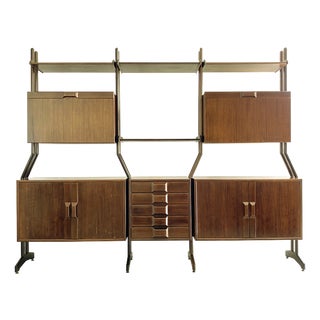 Mid-Century Italian Modern Free-Standing Bookshelf in Wood and Brass, 1960s For Sale