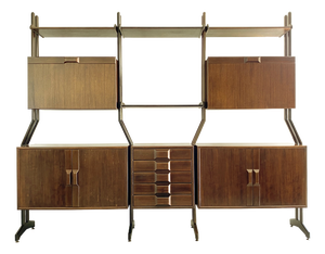 Mid-Century Italian Modern Free-Standing Bookshelf in Wood and Brass, 1960s