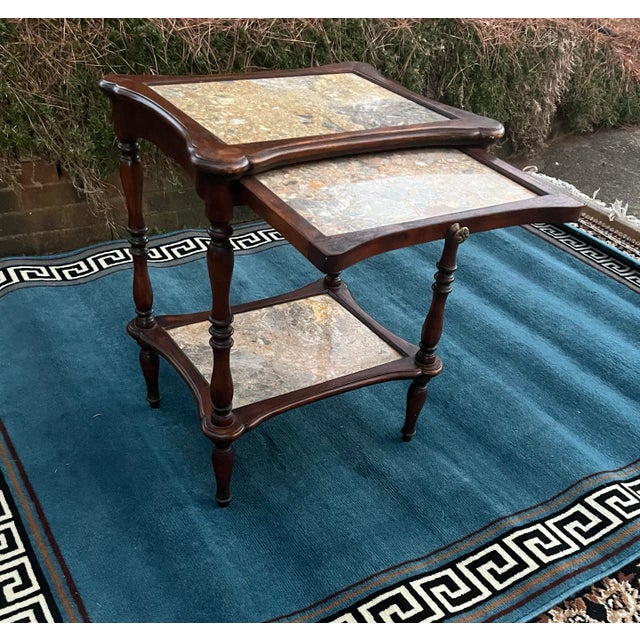 This Beautiful and RARE Theodore Alexander French Style Marble Tiers Mahogany Table is in Exceptional shape with some...