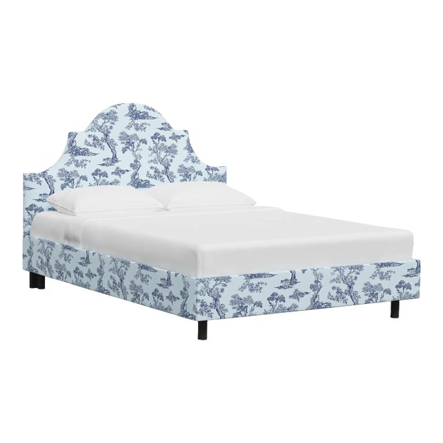 Red from Scalamandre crafted by Cloth & Company Geneva Cal. King Platform Bed, Blue Toile For Sale