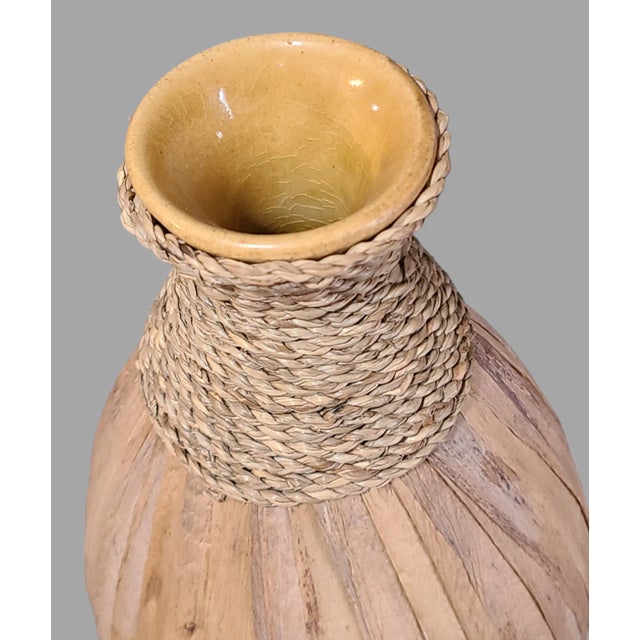 Vintage Inspired by Nature Glazed Pottery Decanter Sea-Grass and Bamboo Leaves For Sale - Image 4 of 5