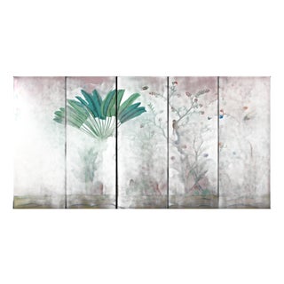 Pink Chinoiserie Mural Hand Painted Wallpapers - 5 Panels For Sale