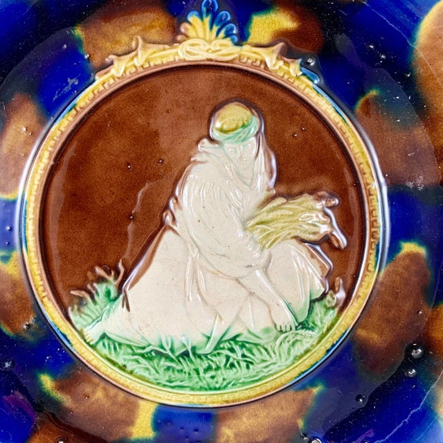 Rococo English Majolica Harvest Theme Rococo Revival Bread Tray or Wall Plaque For Sale - Image 3 of 12