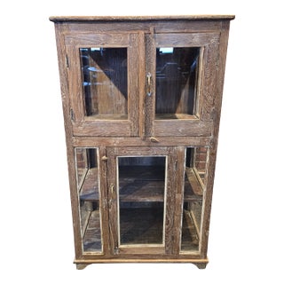 Reclaimed Teak Wood Glass Display Cabinet For Sale