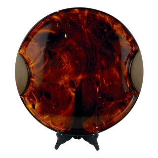 Vintage Round Acrylic Tray with Brass Details from Guzzini, 1970s For Sale