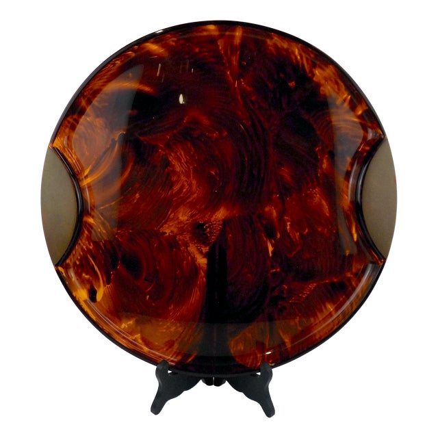 Vintage Round Acrylic Tray with Brass Details from Guzzini, 1970s For Sale