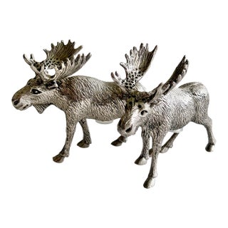 Vintage St. Anton Pewter Moose Salt and Pepper Shakers by Zodax For Sale