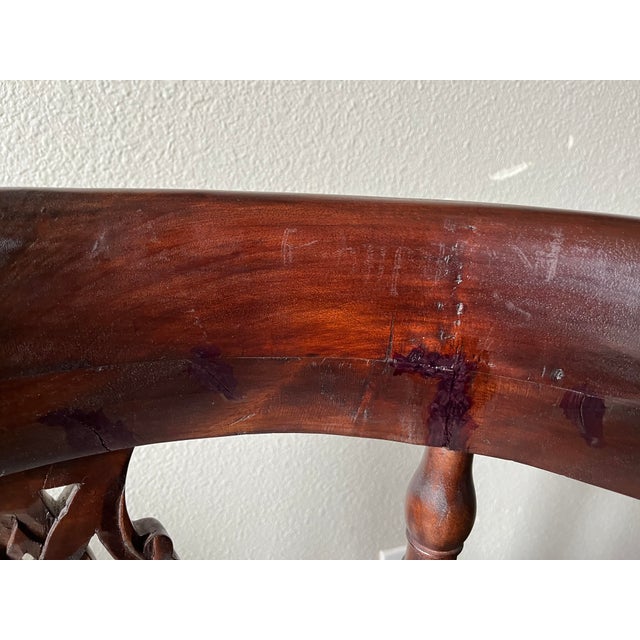 1990s Chippendale-Style Hand-Carved Mahogany Corner Chair For Sale - Image 12 of 12