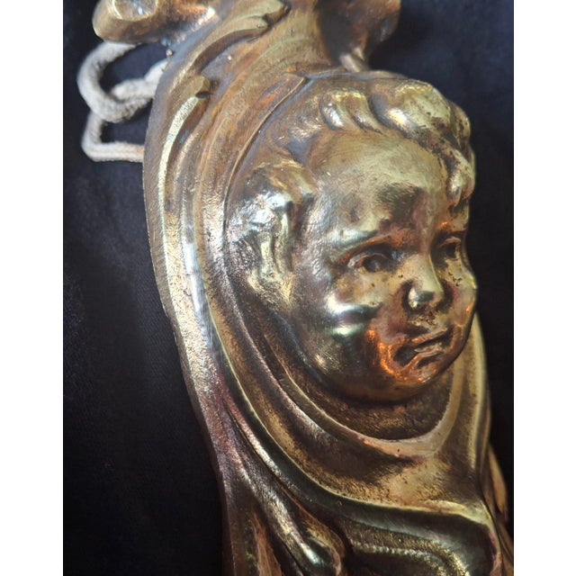 19thc French Art Nouveau Gilt Bronze "Beautiful Baby Face" Sconce With Designer Art Glass Period Shade For Sale - Image 9 of 18