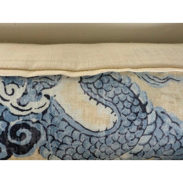 Early 21st Century Elegant Pair of Modern Dragon Printed Linen Pillows, Soft Blue & Ivory For Sale - Image 5 of 8