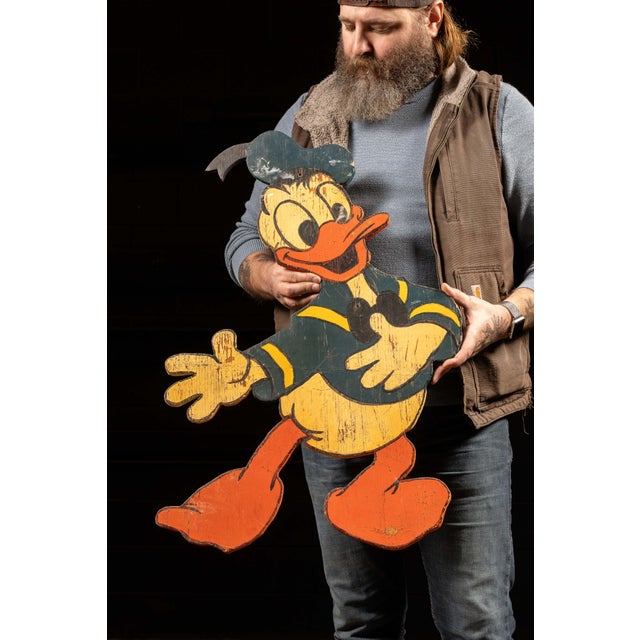 Folk Art Mickey Mouse and Donald Duck Painted Plywood Wall Figures For Sale - Image 3 of 11