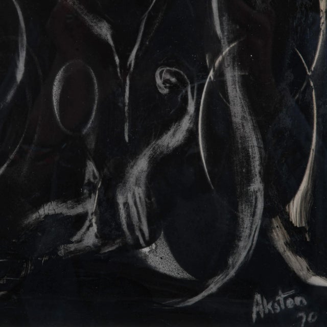 Abstract Framed Signed J. Akston "Sea Calligraphy, 1970" Oil on Paper For Sale - Image 3 of 11