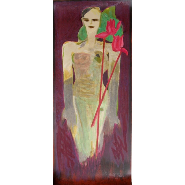 Woman in Gown With Flowers by Elvira Bach For Sale