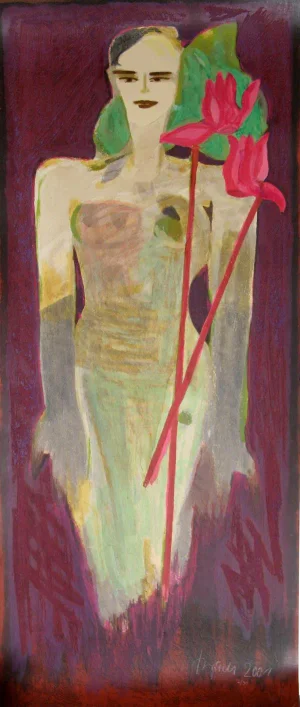 Woman in Gown With Flowers by Elvira Bach