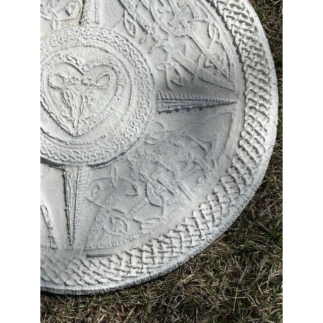 Vintage Celtic Cement Sculpted Bas Relief Wall Hanging, Weathered, Pitted, 1950s For Sale - Image 4 of 12