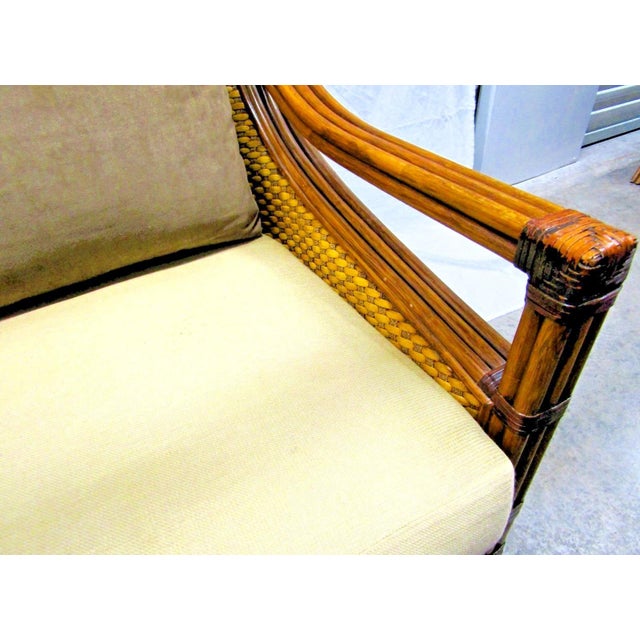 1970s Rattan Wicker Mandalay Chair With Cushions For Sale - Image 12 of 18