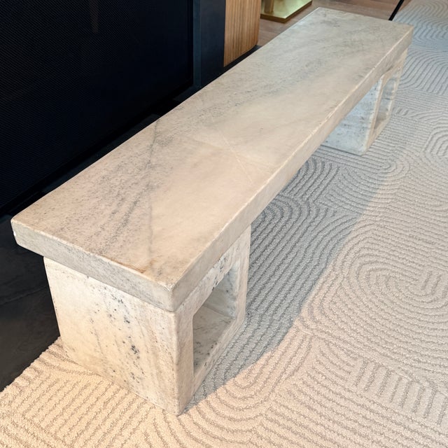 Stone Marble Bench with Square Bases by Robert Kuo, Hand Carved, Limited Edition Designed by artist Robert Kuo, this...