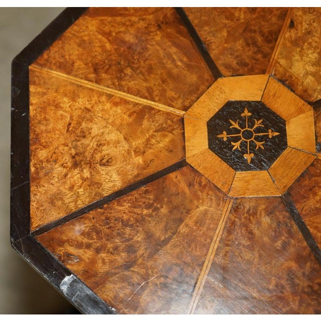 Wood Victorian Hexagonal Burr Walnut Three Tiered Side End Table For Sale - Image 7 of 15