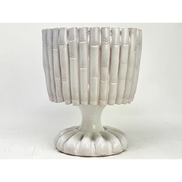 Italian Bamboo-Form White Terracotta Planter Cachepot by Nora Fenton For Sale - Image 10 of 10