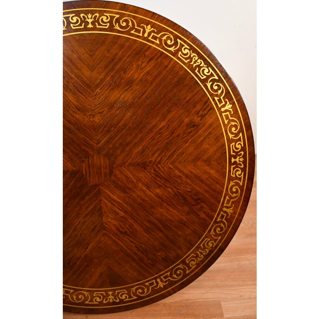 19th English Regency Rosewood Center Accent Table Brass Inlaid Top 2 Drawers For Sale - Image 15 of 16