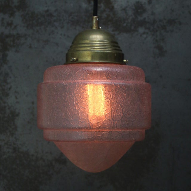 French pink coloured glass pendant lamp Brass glass holder 2 meter black cotton flex E26 / E27 Up to 250V (Europe/UK...