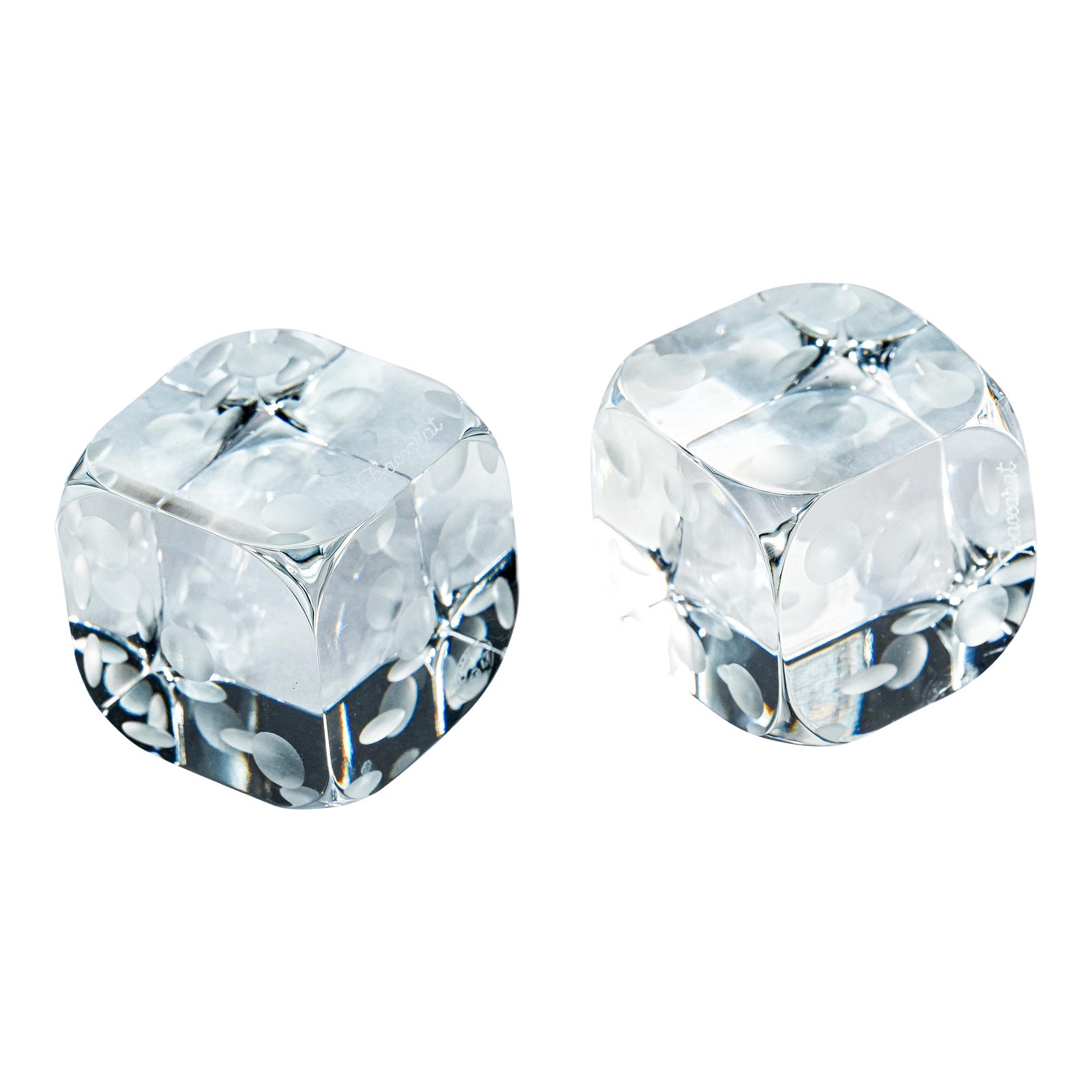 Pair of Large Decorative Vintage Baccarat Crystal Glass Dice